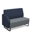 Encore modular double seater low back sofa with right hand arm and black sled frame - late grey seat with range blue back and arm