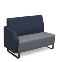 Encore modular double seater low back sofa with right hand arm and black sled frame - late grey seat with range blue back and arm