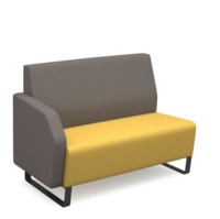 Encore modular double seater low back sofa with right hand arm and black sled frame - lifetime yellow seat with forecast grey back and arm