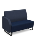 Encore modular double seater low back sofa with right hand arm and black sled frame - maturity blue seat with range blue back and arm