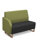 Encore modular double seater low back sofa with right hand arm and wooden sled frame - elapse grey seat with endurance green back and arm