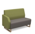 Encore modular double seater low back sofa with right hand arm and wooden sled frame - forecast grey seat with endurance green back and arm
