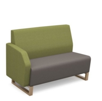 Encore modular double seater low back sofa with right hand arm and wooden sled frame - forecast grey seat with endurance green back and arm