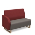 Encore modular double seater low back sofa with right hand arm and wooden sled frame - forecast grey seat with extent red back and arm