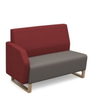 Encore modular double seater low back sofa with right hand arm and wooden sled frame - forecast grey seat with extent red back and arm