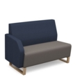Encore modular double seater low back sofa with right hand arm and wooden sled frame - forecast grey seat with range blue back and arm