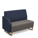 Encore modular double seater low back sofa with right hand arm and wooden sled frame - forecast grey seat with range blue back and arm