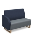 Encore modular double seater low back sofa with right hand arm and wooden sled frame - late grey seat with range blue back and arm