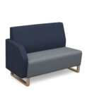 Encore modular double seater low back sofa with right hand arm and wooden sled frame - late grey seat with range blue back and arm