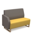 Encore modular double seater low back sofa with right hand arm and wooden sled frame - lifetime yellow seat with forecast grey back and arm