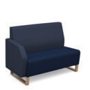 Encore modular double seater low back sofa with right hand arm and wooden sled frame - maturity blue seat with range blue back and arm