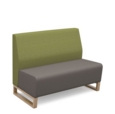 Encore modular double seater low back sofa with no arms and wooden sled frame - forecast grey seat with endurance green back