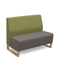 Encore modular double seater low back sofa with no arms and wooden sled frame - forecast grey seat with endurance green back