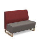 Encore modular double seater low back sofa with no arms and wooden sled frame - forecast grey seat with extent red back