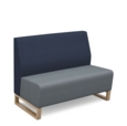 Encore modular double seater low back sofa with no arms and wooden sled frame - late grey seat with range blue back
