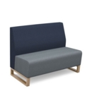 Encore modular double seater low back sofa with no arms and wooden sled frame - late grey seat with range blue back