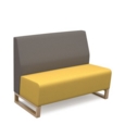 Encore modular double seater low back sofa with no arms and wooden sled frame - lifetime yellow seat with forecast grey back