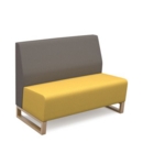 Encore modular double seater low back sofa with no arms and wooden sled frame - lifetime yellow seat with forecast grey back