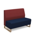 Encore modular double seater low back sofa with no arms and wooden sled frame - maturity blue seat with extent red back