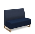 Encore modular double seater low back sofa with no arms and wooden sled frame - maturity blue seat with range blue back