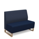 Encore modular double seater low back sofa with no arms and wooden sled frame - maturity blue seat with range blue back