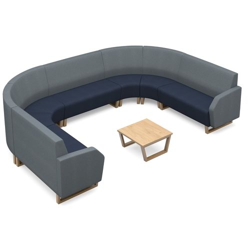 Encore modular double seater low back sofa with no arms and wooden sled frame - maturity blue seat with range blue back