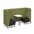 Encore open high back 2 person meeting booth with table and black sled frame - elapse grey seats with endurance green backs and infill panel