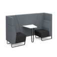 Encore open high back 2 person meeting booth with table and black sled frame - elapse grey seats with late grey backs and infill panel