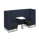 Encore open high back 2 person meeting booth with table and black sled frame - elapse grey seats with range blue backs and infill panel
