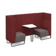 Encore open high back 2 person meeting booth with table and black sled frame - forecast grey seats with extent red backs and infill panel