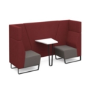 Encore open high back 2 person meeting booth with table and black sled frame - forecast grey seats with extent red backs and infill panel