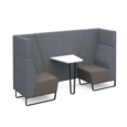Encore open high back 2 person meeting booth with table and black sled frame - forecast grey seats with late grey backs and infill panel