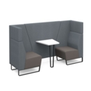 Encore open high back 2 person meeting booth with table and black sled frame - forecast grey seats with late grey backs and infill panel
