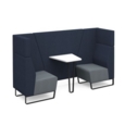 Encore open high back 2 person meeting booth with table and black sled frame - late grey seats with range blue backs and infill panel