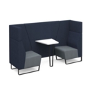 Encore open high back 2 person meeting booth with table and black sled frame - late grey seats with range blue backs and infill panel
