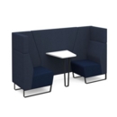Encore open high back 2 person meeting booth with table and black sled frame - maturity blue seats with range blue backs and infill panel