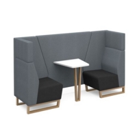 Encore open high back 2 person meeting booth with table and wooden sled frame - elapse grey seats with late grey backs and infill panel