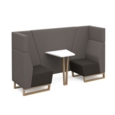 Encore open high back 2 person meeting booth with table and wooden sled frame - present grey seats with forecast grey backs and infill panel