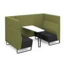 Encore open high back 4 person meeting booth with table and black sled frame - elapse grey seats with endurance green backs and infill panel