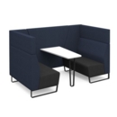Encore open high back 4 person meeting booth with table and black sled frame - elapse grey seats with range blue backs and infill panel