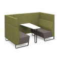 Encore open high back 4 person meeting booth with table and black sled frame - forecast grey seats with endurance green backs and infill panel
