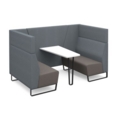 Encore open high back 4 person meeting booth with table and black sled frame - forecast grey seats with late grey backs and infill panel