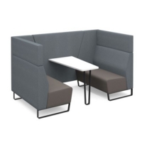 Encore open high back 4 person meeting booth with table and black sled frame - forecast grey seats with late grey backs and infill panel