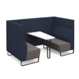 Encore open high back 4 person meeting booth with table and black sled frame - forecast grey seats with range blue backs and infill panel