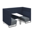Encore open high back 4 person meeting booth with table and black sled frame - late grey seats with range blue backs and infill panel