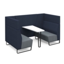 Encore open high back 4 person meeting booth with table and black sled frame - late grey seats with range blue backs and infill panel