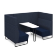 Encore open high back 4 person meeting booth with table and black sled frame - maturity blue seats with range blue backs and infill panel