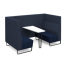 Encore open high back 4 person meeting booth with table and black sled frame - maturity blue seats with range blue backs and infill panel