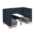 Encore open high back 4 person meeting booth with table and wooden sled frame - late grey seats with range blue backs and infill panel