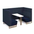 Encore open high back 4 person meeting booth with table and wooden sled frame - maturity blue seats with range blue backs and infill panel